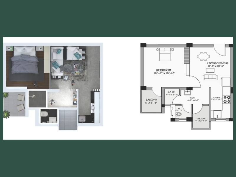 2bhk floor plan